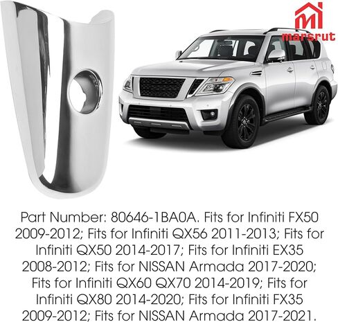 غطاء مقبض الباب مناسب لنيسان أرمادا 2017-2020 80646-1BA0A لسيارة إنفينيتي QX60 QX70 QX80 2014-2019 EX35 FX35 FX50 QX50 QX56، غطاء مقبض باب السيارة الخارجي الأيسر للسائق مع فتحة مفتاح in Saudi Arabia