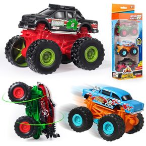 Mini Monster Trucks Set, 3 Pcs Diecast Cars, Powerful Pull Back Cars, Race Car Toys, Rotating Stunt, Monster Truck Toys for Kids 3-5 and up in Kuwait
