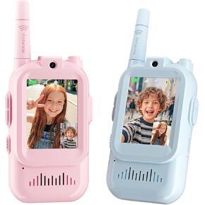 Kids Video Walkie Talkies 2 Pack, Video Intercom with Screen, Auto Pairing, Rechargeable Long Range Toy Walkie Talkies for Boys Girls Ages 3–12, Christmas Birthday Gifts for Indoor Outdoor Camping in Saudi Arabia