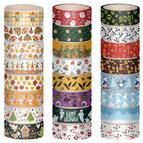 24 قطعة شريط لاصق للعطلات، متعدد الألوان، ورق واشي، 0.59 بوصة × 5 متر، سهل الإزالة، تصميم بطابع العطلة in Kuwait