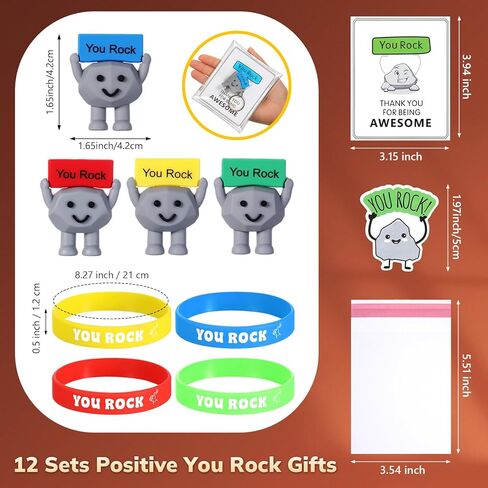 Gejoy 12 مجموعة من هدايا You Rock بما في ذلك 12 تمثال صغير من You Rock و12 بطاقة إيجابية و12 سوار من السيليكون و12 ملصقًا و12 حقيبة هدايا ملهمة لكونك موظفًا رائعًا وزملاء العمل وفريق المعلم in Kuwait