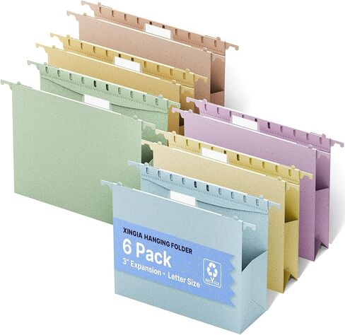 Extra Capacity Hanging File Folders Letter Size,3'' Expandable File Folders Hanging with Tabs,6 Pack Wheat Straw Filing Cabinet Organizer for School Office,Pastel Plastic File Organizer in Saudi Arabia