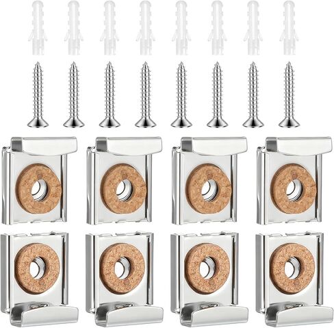 8 Pcs Mirror Hanger Clips Sets, Metal Spring Loaded Mount Clips, Unframed Mirror Mount Clip with Plugs and Screws for Home Decoration, Wall in Saudi Arabia