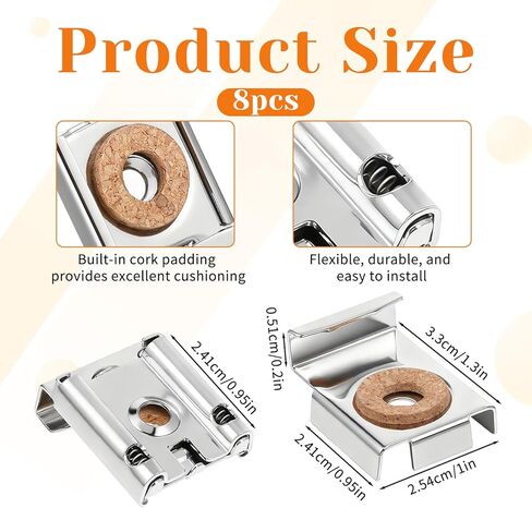 8 Pcs Mirror Hanger Clips Sets, Metal Spring Loaded Mount Clips, Unframed Mirror Mount Clip with Plugs and Screws for Home Decoration, Wall in Saudi Arabia