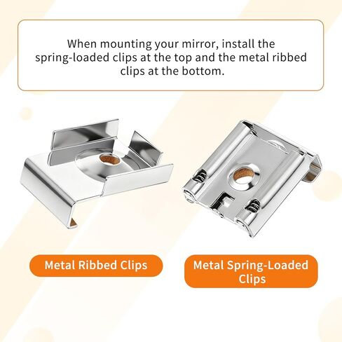 8 Pcs Mirror Hanger Clips Sets, Metal Spring Loaded Mount Clips, Unframed Mirror Mount Clip with Plugs and Screws for Home Decoration, Wall in Saudi Arabia