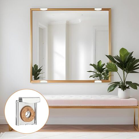 8 Pcs Mirror Hanger Clips Sets, Metal Spring Loaded Mount Clips, Unframed Mirror Mount Clip with Plugs and Screws for Home Decoration, Wall in Saudi Arabia