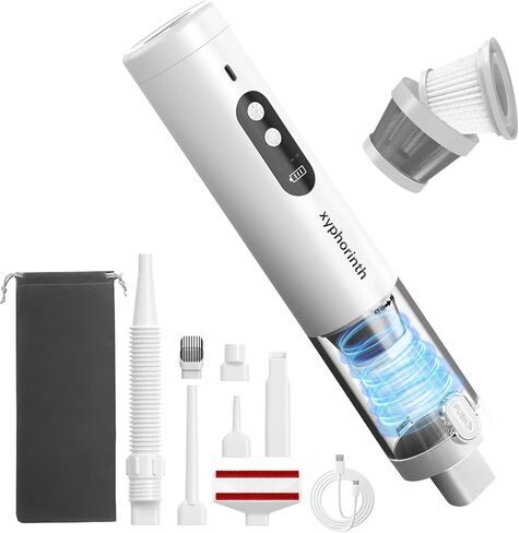 Handheld Car Vacuum Portable Cordless Rechargeable Mini Vacuum Cleaner with Suction Cordless 5 in 1 Window Breaker LED Light Multi-Nozzles, for Car, Pet Hairs, Kitchen, Home, Desk, Keyboard in Saudi Arabia