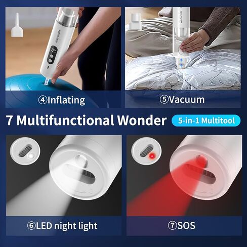 Handheld Car Vacuum Portable Cordless Rechargeable Mini Vacuum Cleaner with Suction Cordless 5 in 1 Window Breaker LED Light Multi-Nozzles, for Car, Pet Hairs, Kitchen, Home, Desk, Keyboard in Saudi Arabia