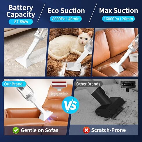 Handheld Car Vacuum Portable Cordless Rechargeable Mini Vacuum Cleaner with Suction Cordless 5 in 1 Window Breaker LED Light Multi-Nozzles, for Car, Pet Hairs, Kitchen, Home, Desk, Keyboard in Saudi Arabia