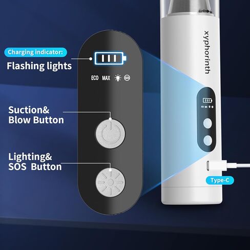 Handheld Car Vacuum Portable Cordless Rechargeable Mini Vacuum Cleaner with Suction Cordless 5 in 1 Window Breaker LED Light Multi-Nozzles, for Car, Pet Hairs, Kitchen, Home, Desk, Keyboard in Saudi Arabia