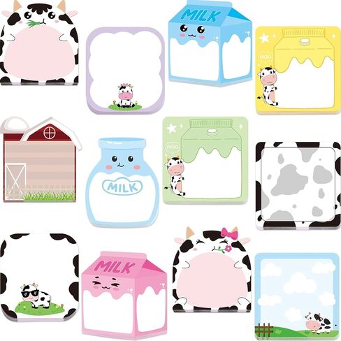 Fancy Land 24 Pads Cute Sticky Notes Cow Milk Pattern Sticky Notes for Teachers Classrooms 720 Sheets Memo Pads Page Markers New Year Holiday Gifts Office School Supplies in Saudi Arabia
