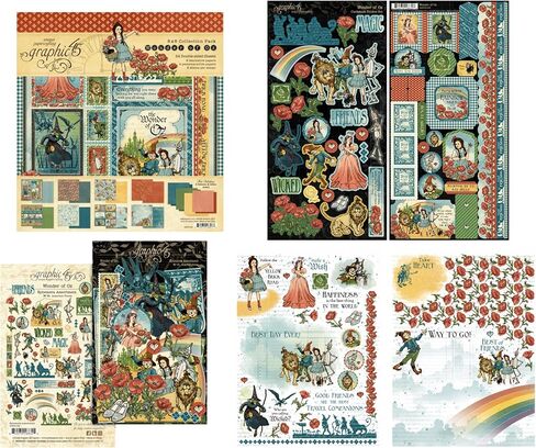 حزمة رسم Spellbinders 45 Wonder of Oz - قالب Oz Silhouette، رسم 45 نقل مطاطي، حزمة مجموعة 8 × 8 (24 ورقة مزدوجة الجوانب)، ملصقات البطاقات وتشكيلة Ephemera in Saudi Arabia