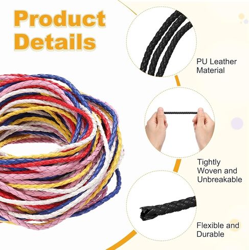 Round Braided Leather Cord, 5 Yards 7mm Six-Strand Faux Beading String Rope Bolo Tie 5 Meters Long for Jewelry Making/DIY Crafts, String Macrame Bracelet Thread [Black] in Saudi Arabia