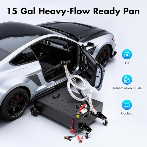 وعاء تصريف الزيت سعة 15 جالونًا مع مضخة كهربائية بقدرة 155 وات - عربة نقل السوائل الفولاذية شديدة التحمل لتجميع الزيوت وسائل التبريد وسوائل ناقل الحركة المستعملة في ورشة المرآب in Kuwait