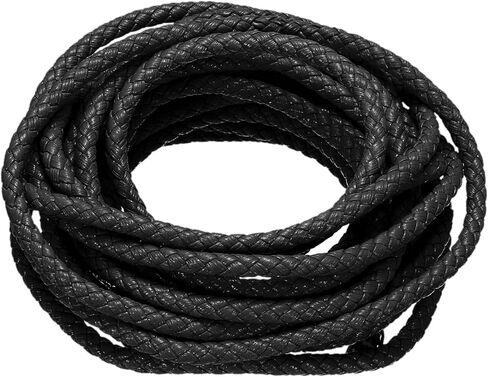 Round Braided Leather Cord, 5 Yards 7mm Six-Strand Faux Beading String Rope Bolo Tie 5 Meters Long for Jewelry Making/DIY Crafts, String Macrame Bracelet Thread [Black] in Saudi Arabia