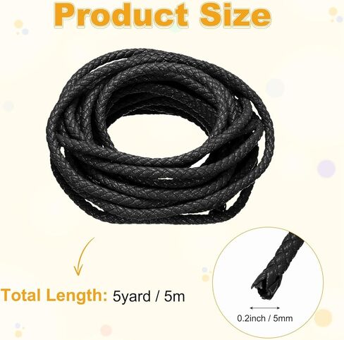 Round Braided Leather Cord, 5 Yards 7mm Six-Strand Faux Beading String Rope Bolo Tie 5 Meters Long for Jewelry Making/DIY Crafts, String Macrame Bracelet Thread [Black] in Saudi Arabia