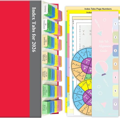 Index Book Tabs for NEC 2026 Code Book, Top Tabs + A-Z Tabs, Laminated Durable, Color-Coded, with Wire and Raceway Chart, 2 Ohm's Law Stickers, Page Numbers Sheet & Alignment Guide in Saudi Arabia