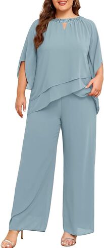 Hanna Nikole Mother of Bride Pant Suits Plus Size Half Sleeve 2 Piece Chiffon Pantsuit Formal Wedding Guest Outfit in Kuwait