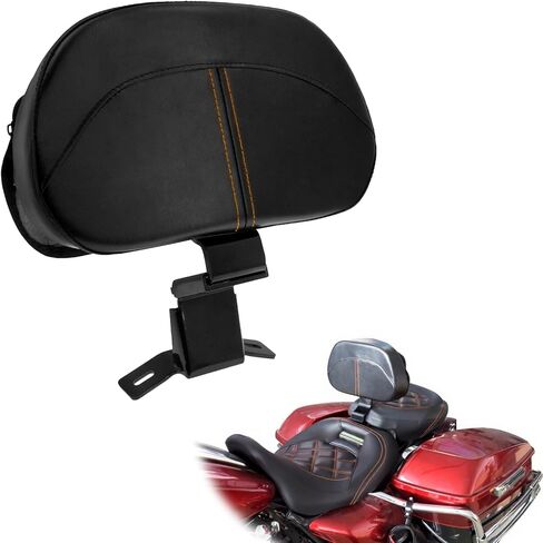 وسادة مسند ظهر لراكبي الدراجات النارية قابلة للتعديل للسائق الأمامي تناسب Harley Touring CVO Street Glide Road Glide Electra Glide 2009-up (أسود مع خياطة سوداء) in Kuwait