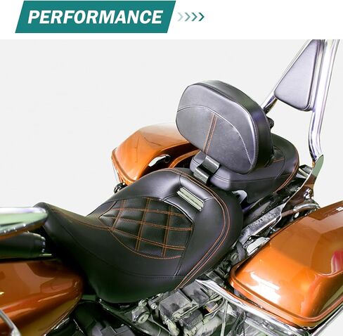 وسادة مسند ظهر لراكبي الدراجات النارية قابلة للتعديل للسائق الأمامي تناسب Harley Touring CVO Street Glide Road Glide Electra Glide 2009-up (أسود مع خياطة سوداء) in Kuwait