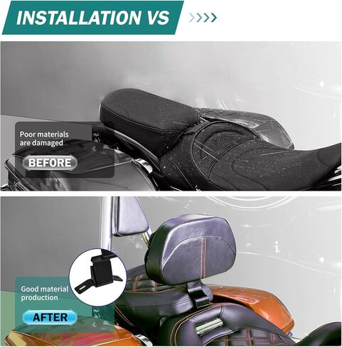 وسادة مسند ظهر لراكبي الدراجات النارية قابلة للتعديل للسائق الأمامي تناسب Harley Touring CVO Street Glide Road Glide Electra Glide 2009-up (أسود مع خياطة سوداء) in Kuwait
