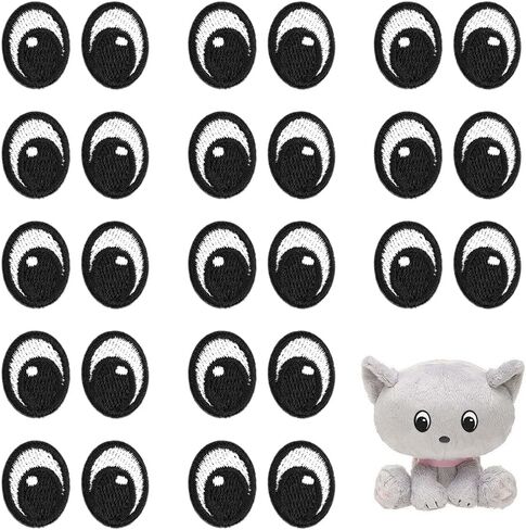 PH PandaHall 20 Pairs White Black Eyes Iron on Patch, Cute Eyes Embroidery Patches Polyester Sew on Eye Patch Decorative Cartoon Eye Patches for Clothing Hat Backpack Shoes Jacket, 20x15.5mm in Saudi Arabia