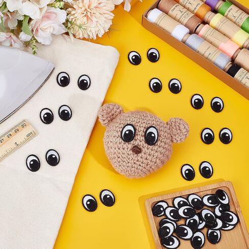 PH PandaHall 20 Pairs White Black Eyes Iron on Patch, Cute Eyes Embroidery Patches Polyester Sew on Eye Patch Decorative Cartoon Eye Patches for Clothing Hat Backpack Shoes Jacket, 20x15.5mm in Saudi Arabia