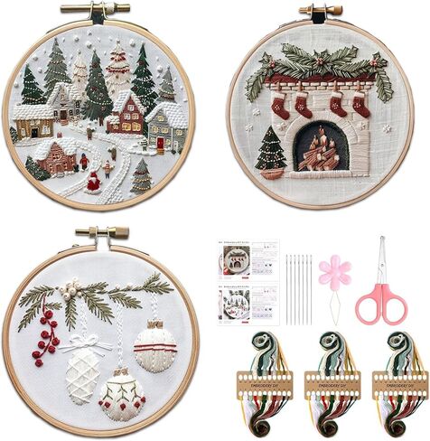 Ramonbell 15pcs Christmas Cross Stitch Kits, Christmas Needlepoint Kits, DIY Embroidery Starter Kit for Adults and Beginners, Birthday Gift for Handicraft Enthusiasts in Saudi Arabia