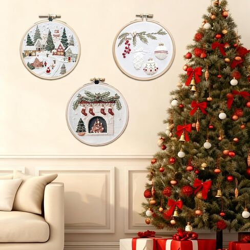 Ramonbell 15pcs Christmas Cross Stitch Kits, Christmas Needlepoint Kits, DIY Embroidery Starter Kit for Adults and Beginners, Birthday Gift for Handicraft Enthusiasts in Saudi Arabia