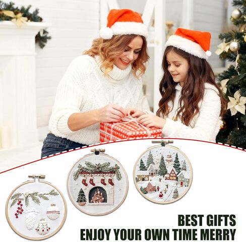 Ramonbell 15pcs Christmas Cross Stitch Kits, Christmas Needlepoint Kits, DIY Embroidery Starter Kit for Adults and Beginners, Birthday Gift for Handicraft Enthusiasts in Saudi Arabia