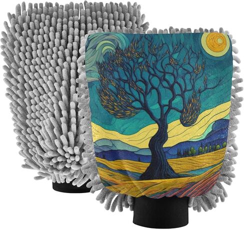 AIXIWAWA Car Wash Mitt Washing Glove Scratch Free Water Absorbent 2 Pack Large Art Landscape Print in Saudi Arabia