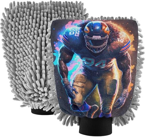 AIXIWAWA Car Wash Mitt Washing Glove Scratch Free Water Absorbent 2 Pack Large Football Player Print in Saudi Arabia