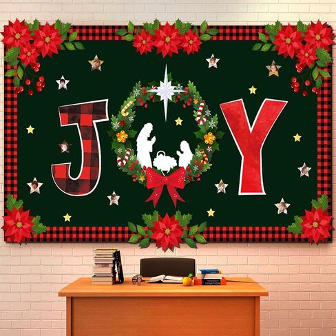 عيد الميلاد ميلاد الفرح نشرة لوحة الزينة مجموعة مع الحدود الجاموس منقوشة الدينية مشهد المهد ديكور الفصول الدراسية للمعلمين يسوع الميلاد القواطع للفصل المدرسة الفصول الدراسية لوحة الإعلانات in Kuwait