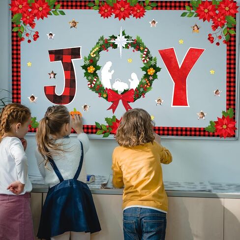 عيد الميلاد ميلاد الفرح نشرة لوحة الزينة مجموعة مع الحدود الجاموس منقوشة الدينية مشهد المهد ديكور الفصول الدراسية للمعلمين يسوع الميلاد القواطع للفصل المدرسة الفصول الدراسية لوحة الإعلانات in Kuwait