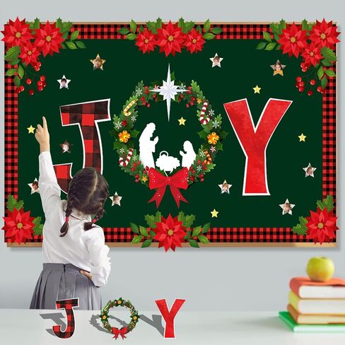 عيد الميلاد ميلاد الفرح نشرة لوحة الزينة مجموعة مع الحدود الجاموس منقوشة الدينية مشهد المهد ديكور الفصول الدراسية للمعلمين يسوع الميلاد القواطع للفصل المدرسة الفصول الدراسية لوحة الإعلانات in Kuwait