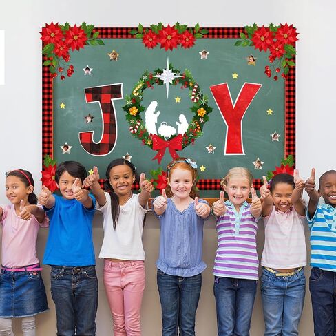 عيد الميلاد ميلاد الفرح نشرة لوحة الزينة مجموعة مع الحدود الجاموس منقوشة الدينية مشهد المهد ديكور الفصول الدراسية للمعلمين يسوع الميلاد القواطع للفصل المدرسة الفصول الدراسية لوحة الإعلانات in Kuwait