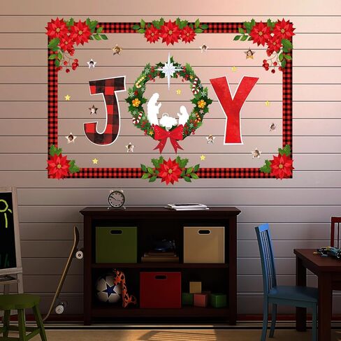 عيد الميلاد ميلاد الفرح نشرة لوحة الزينة مجموعة مع الحدود الجاموس منقوشة الدينية مشهد المهد ديكور الفصول الدراسية للمعلمين يسوع الميلاد القواطع للفصل المدرسة الفصول الدراسية لوحة الإعلانات in Kuwait