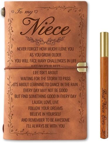 InnoBeta Niece Gifts from Auntie: Journal Notebook with Pen, Birthday Gift, Refillable Sketchbook, Travel Diary, Lined Planner, 7x5 Inches, Brown in Saudi Arabia