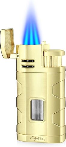 Cigar Torch Lighter Triple Jet Flame Refillable Butane Torch Cigar Lighters Windproof Lighter with Cigar Punch Rest Holder - Butane Not Included (Black) in Kuwait