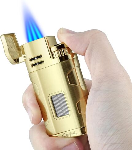 Cigar Torch Lighter Triple Jet Flame Refillable Butane Torch Cigar Lighters Windproof Lighter with Cigar Punch Rest Holder - Butane Not Included (Black) in Kuwait