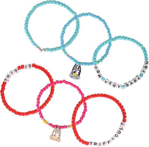 Bingo and Bluey Bracelets for Girls 6-Piece Set Official License, Stretch Friendship Bracelets with Beads and Bluey Charms in Saudi Arabia