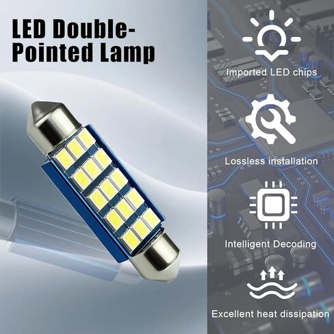 2 PCS License Plate Light Bulb 6000K White 578 LED Bulb 2835 Chipsets for LED Interior Dome Map Door Lights Car Festoon Bulbs Replacement 211-2 212-2 569 6411 6451 41 mm 42 mm in Saudi Arabia