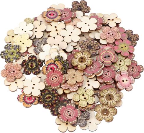100PCS Snaps for Fabric, Double-Hole Flower-Shaped Decorative Buttons, Suitable for DIY Crafts, Sewing, Scrapbooking (Colors and Patterns Random) in Saudi Arabia