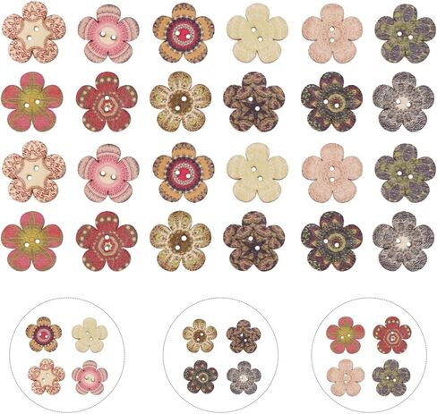 100PCS Snaps for Fabric, Double-Hole Flower-Shaped Decorative Buttons, Suitable for DIY Crafts, Sewing, Scrapbooking (Colors and Patterns Random) in Saudi Arabia