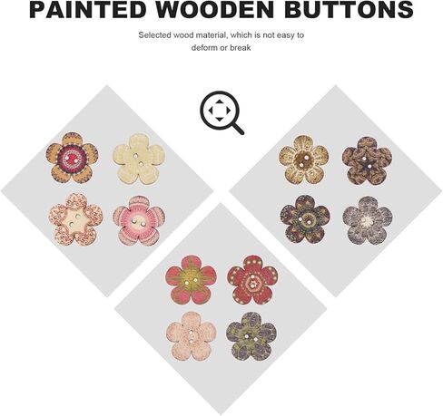 100PCS Snaps for Fabric, Double-Hole Flower-Shaped Decorative Buttons, Suitable for DIY Crafts, Sewing, Scrapbooking (Colors and Patterns Random) in Saudi Arabia