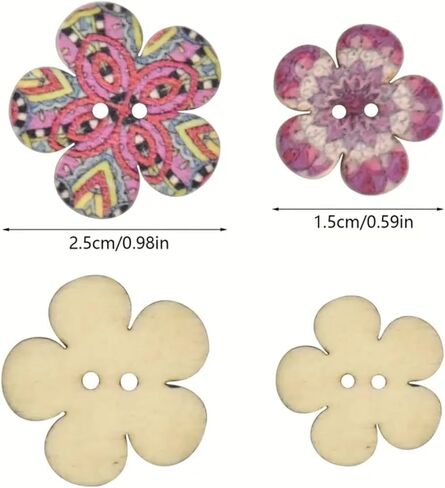 100PCS Snaps for Fabric, Double-Hole Flower-Shaped Decorative Buttons, Suitable for DIY Crafts, Sewing, Scrapbooking (Colors and Patterns Random) in Saudi Arabia