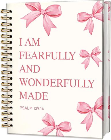 Bible Study Journal Notebook for Girls,Christian Gifts for Women,Bible Study Supplies,Pink Bow Preppy School Hardcover Spiral Notebook,5.5x8.3 Inch in Saudi Arabia