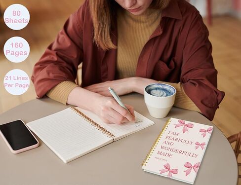 Bible Study Journal Notebook for Girls,Christian Gifts for Women,Bible Study Supplies,Pink Bow Preppy School Hardcover Spiral Notebook,5.5x8.3 Inch in Saudi Arabia