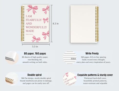 Bible Study Journal Notebook for Girls,Christian Gifts for Women,Bible Study Supplies,Pink Bow Preppy School Hardcover Spiral Notebook,5.5x8.3 Inch in Saudi Arabia