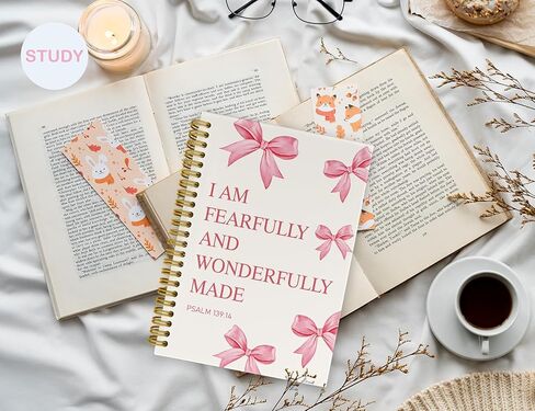 Bible Study Journal Notebook for Girls,Christian Gifts for Women,Bible Study Supplies,Pink Bow Preppy School Hardcover Spiral Notebook,5.5x8.3 Inch in Saudi Arabia
